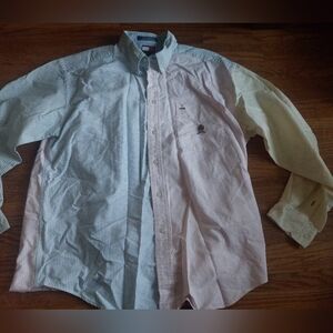 Vintage Tommy Hilfiger Button Down Shirt Stripe Color Block 1990's Men Sz L. (A)